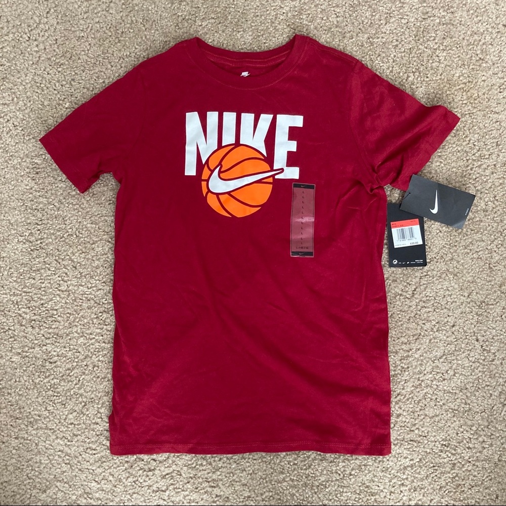 Kids red Nike basketball tee shirt sports athletic